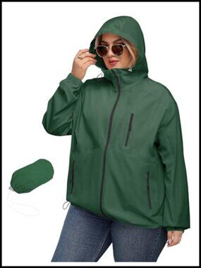 Plus Size Womens Waterproof Rain Jacket with Hood Windproof Anorak
